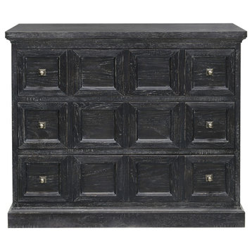 Roseto HMIF72765 Gaby 42"W 3 Drawer Rubberwood Dresser - Distressed Black
