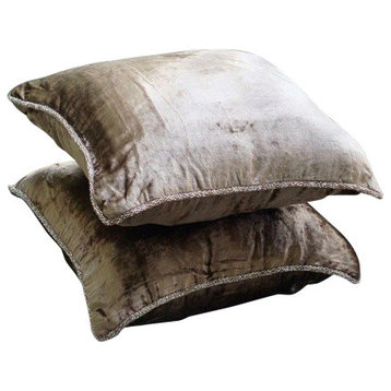 Light Brown 24 inch Throw Pillow Cover Velvet Solid Color, Choco Shimmer