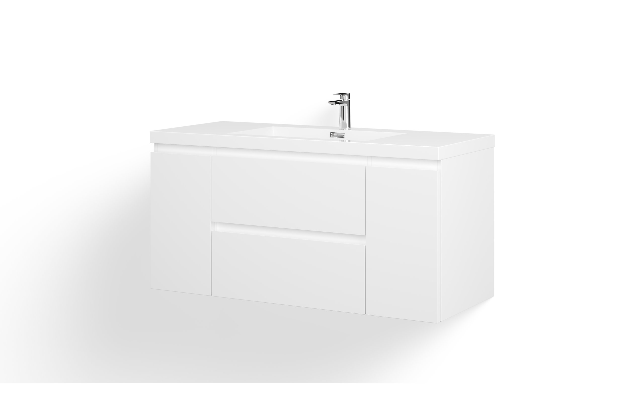 MOB Bath Vanity, High Gloss White, 48", Single Sink, Wall Mount