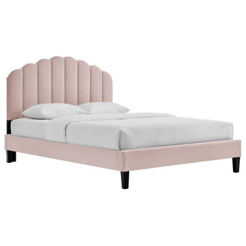 Daisy Performance Velvet Full Platform Bed, Pink