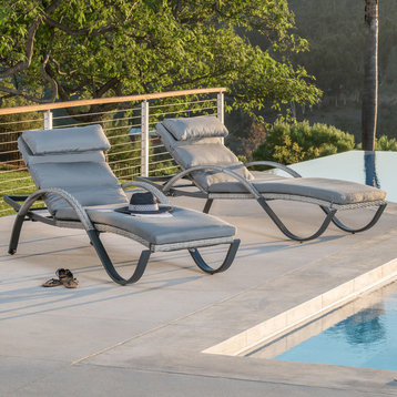 Cannes 2 Piece Aluminum Outdoor Patio Chaise Lounge Chairs, Charcoal Gray