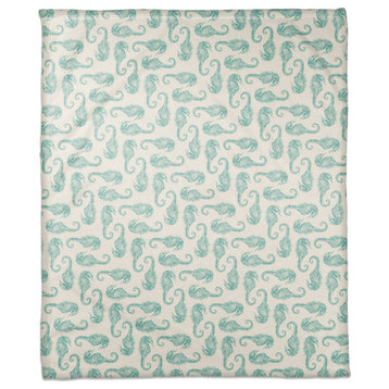 Watercolor Seahorse 50x60 Throw Blanket, Teal