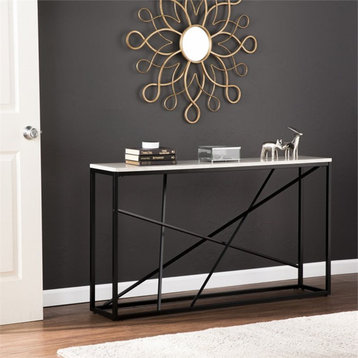 SEI Furniture Arendal Faux Marble Skinny Console Table in Matte Black