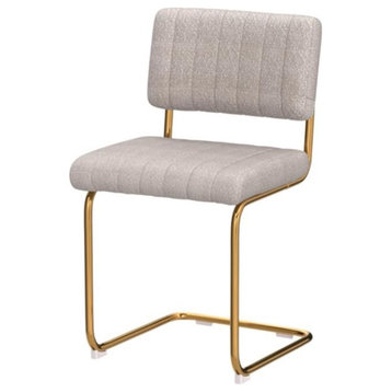 Set of 2 Armless Dining Chair, Gold Metal Frame With Padded Seat & Back, Khaki