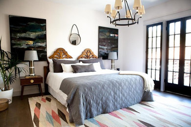 Bedroom - large transitional master ceramic tile bedroom idea in Los Angeles with white walls