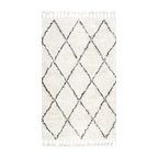 Hand Knotted Geometric Diamond Wool Shag Rug, Natural, 6