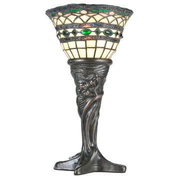 Meyda Tiffany 108936 14" H Tiffany Roman Mini Lamp - Beige Green