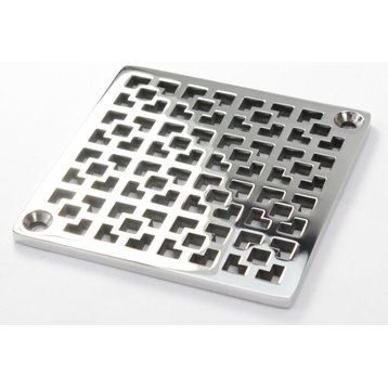 Shower Drain Cover, Geometric Squares No. 1, Made to fit Schluter-Kerdi, Polished Stainless Steel