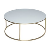 Kensal White Round Coffee Table, Brass Base