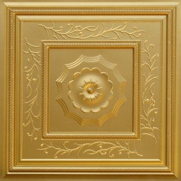 24"x24" Faux Tin Ceiling Tiles, Glue-up or Drop-in, Set of 6, Brass