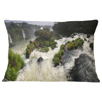 Waterfall Iguacu Falls in Brazil Landscape Printed Throw Pillow, 12"x20"