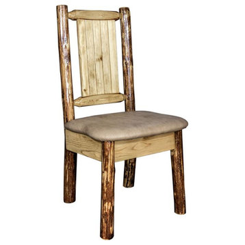 Montana Woodworks Glacier Country Wood Side Chair with Engraved Moose in Brown