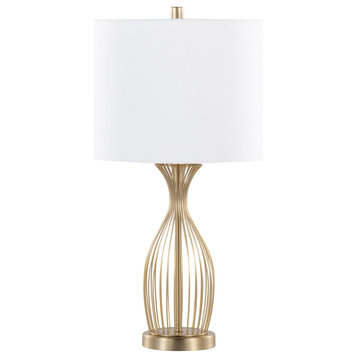 25.5" Gold Plated Table Lamp with Curved, Open Wire Design, Set of 2