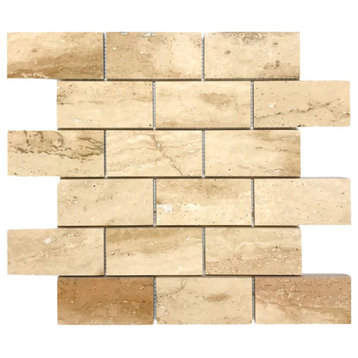 Patara 2"x4" Brick 12"x12" Honed Travertine Mesh Mosaic Tile (10 sqft per box)