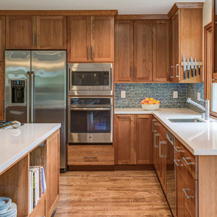 75 Beautiful Kitchen With Light Wood Cabinets And Blue Backsplash