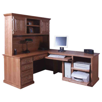 Traditional Desk and Return With Hutch, Golden Oak, Desk 66w Return 82w