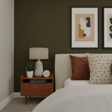 Mid Century Bedroom with Olive Accent Wall