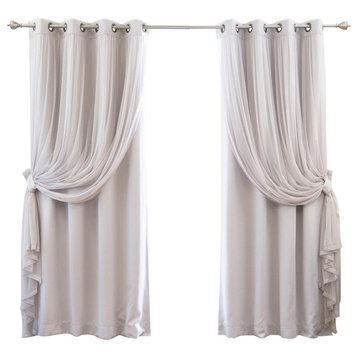 Colored Tulle and Blackout Mix and Match Curtains, Light Gray, 84"