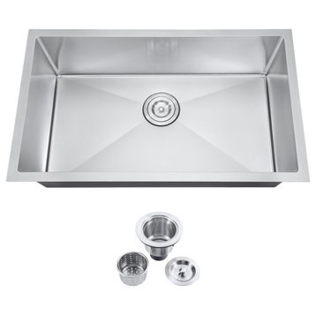 30" Undermount Nano Single Bowl Stainless Steel Kitchen Sink With Drain Assembly