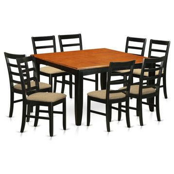 East West Furniture Parfait 9-piece Dining Set with Fabric Seat in Black/Cherry