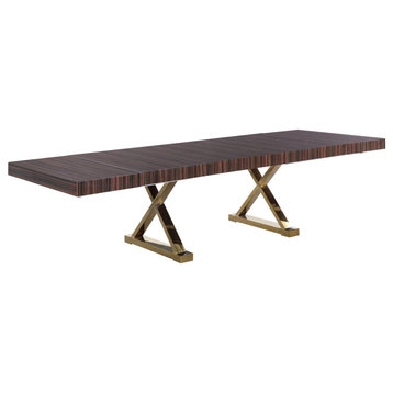 Excel Extendable 2 Leaf Dining Table, Durable Stainless Steel Base, Brown Zebra