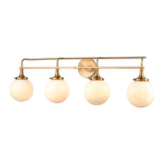 Beverly Hills 4-Light Vanity Light In Satin Brass With White Feathered Glass