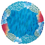 Liora Manne - Visions IV Reef Border Indoor/Outdoor Rug Blue 8' Round - The highly detailed painterly effect is achieved by Liora Mannes patented Lamontage process which combines hand crafted art with cutting edge technology. This rug is hand-made of 100% Polyester fibers that are intricately blended together using Liora Manne's patented Lamontage process.  It is then finished using modern needle punching and latexing processes that create a work of art. The low-profile nature of this Lamontage rug is an ideal base with which to create a rug that is at the same time a work of art. Perfect for any indoor or outdoor space, it is antimicrobial, UV stabilized and easy care.