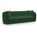 Meridian Furniture - Penelope Upholstered Sofa, Green, Chenille Fabric - Discover the sophisticated charm of the Penelope sofa, crafted in luxurious soft green chenille fabric. This elegant piece features a solid wood inner frame for durability and a contemporary design that elevates any space. Included pillows enhance its comfort and style, making it an ideal centerpiece for gatherings. Transform your home with the true embodiment of refined taste and timeless beauty.
