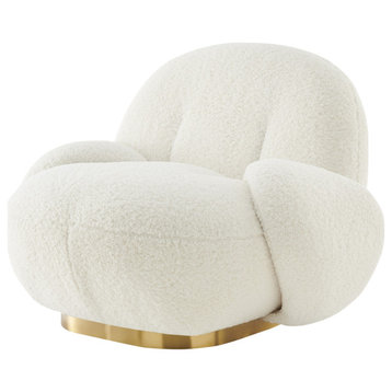 Claudia Faux Shearling With Gold Base Swivel Accent Chair
