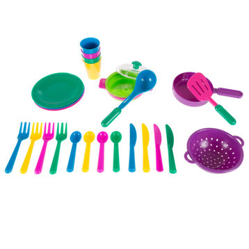 27-Piece Kitchen Set Plastic Dish Drainer and Tableware for Pretend Food