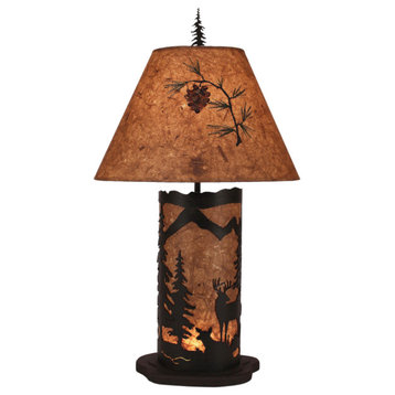 Small Kodiak and Woodchip Deer Scene Table Lamp With Nightlight