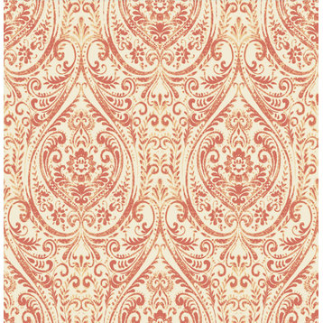 Gypsy Coral Damask Wallpaper, Sample