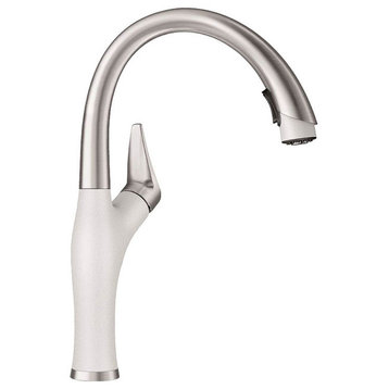 Blanco Artona Single Handle Pull-Down Kitchen Faucet, 1.5 GPM, Stainless/White