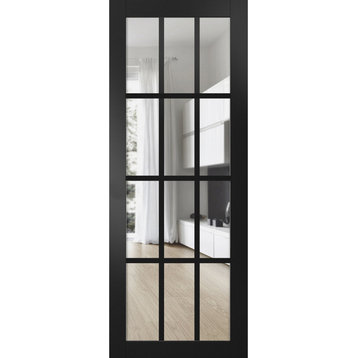 Slab Barn Door 32 x 80, Felicia 3355 Black & Clear Glass, Sliding