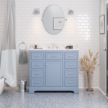 Aria 42" Bathroom Vanity, Powder Blue, Carrara Marble
