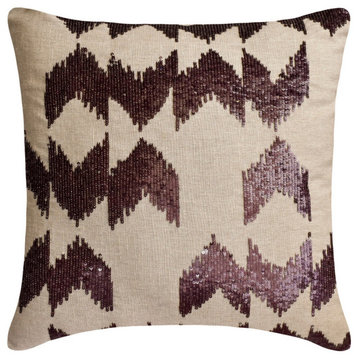 Purple Linen Sequins Handmade & Ombre 24"x24" Throw Pillow Cover - Plum Heights