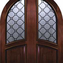 Slab Exterior Double Door 96 Wood Mahogany Casablanca Round Top Glass - Front Doors