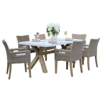7-Piece Ivory Composite, Wheat Wicker and Eucalyptus Wash Rectangle Dining Set