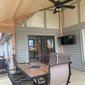Screen Porch with Cathedral Ceiling, cedar rails, & shed roof in Lake Barrington