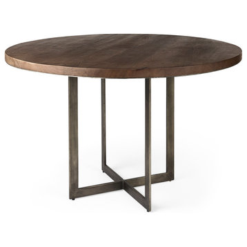 Faye I Medium Brown Wood With Metal Base Round Dining Table