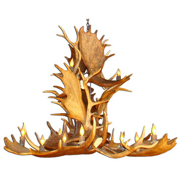 Real Shed Antler Moose/Elk Cascade Chandelier, With Parchment Shades