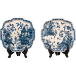Danny's Fine Porcelain - Blue and white platter, Set of 2 - Set of 2 hand painted blue and white porcelain platter. Unique round cut corner shape platter. Rich colors in classic Chinoiserie design. Timeless elegance piece. Decoration only. Measures: 12" L x 12" W. It is a 2-piece platter set. Plate stand not included.