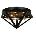 Dainolite - Arcturus 3-Light Flush-Mount Fixture, Matte Black, Antique Brass - Brighten your entryway or living space with the 3-Light Matte Black Flush Mount Fixture. This cool geometric-Light is made from matte black steel with antique brass accents. Display it in a contemporary-style home as a striking accent piece.