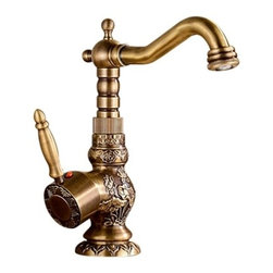 Lemans Luxury Antique Bronze Copper Carving Deck Mount - Bathroom Sink Faucets