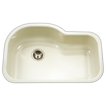 Porcela Series Offset Single Kitchen Sink, 31", Biscuit
