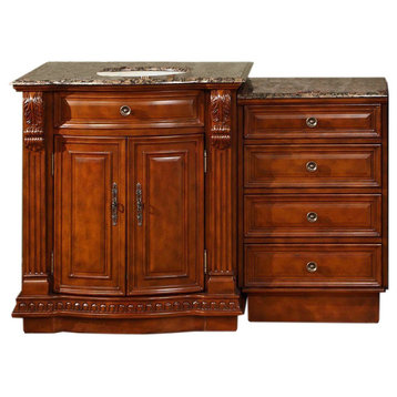 53 Inch Cherry Brown Bathroom Vanity with Single Sink, Granite, Traditional