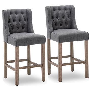 40" Tufted Wingback Fabric Upholstered Barstool Dining Chair Set of 2, Gray