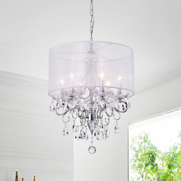 Lyra 6 - Light Candle Style Drum Chandelier with Crystal Accents