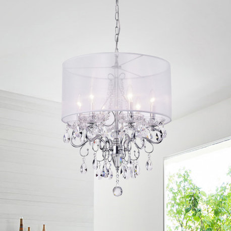 Lyra 6 - Light Candle Style Drum Chandelier with Crystal Accents