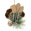 6.75" Front Facing Plaid Bird and Frosted Pine Needle Hanging Christmas Ornament